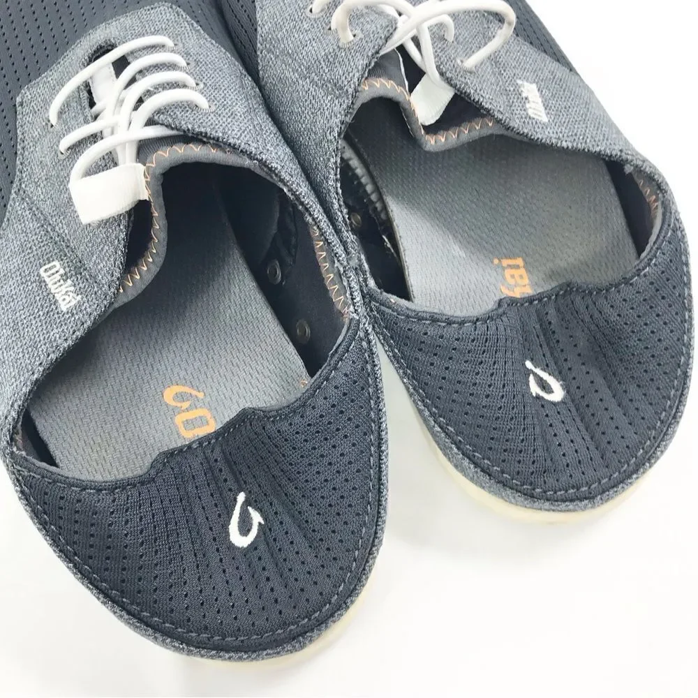 Olukai Nohea Moku Lightweight Mesh Slip On Deck Loafers in Dark Shadow Gray